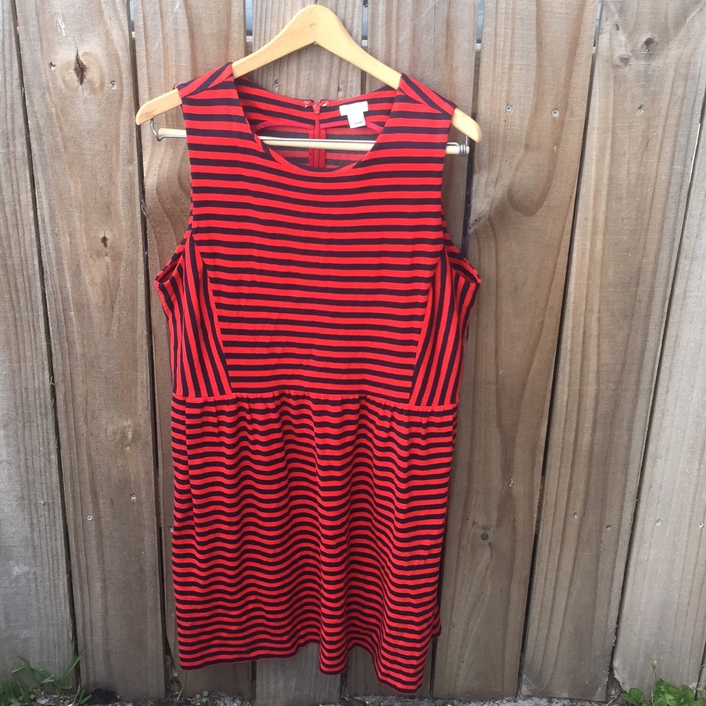 J. Crew Factory red and navy stripe midi dress Sz L